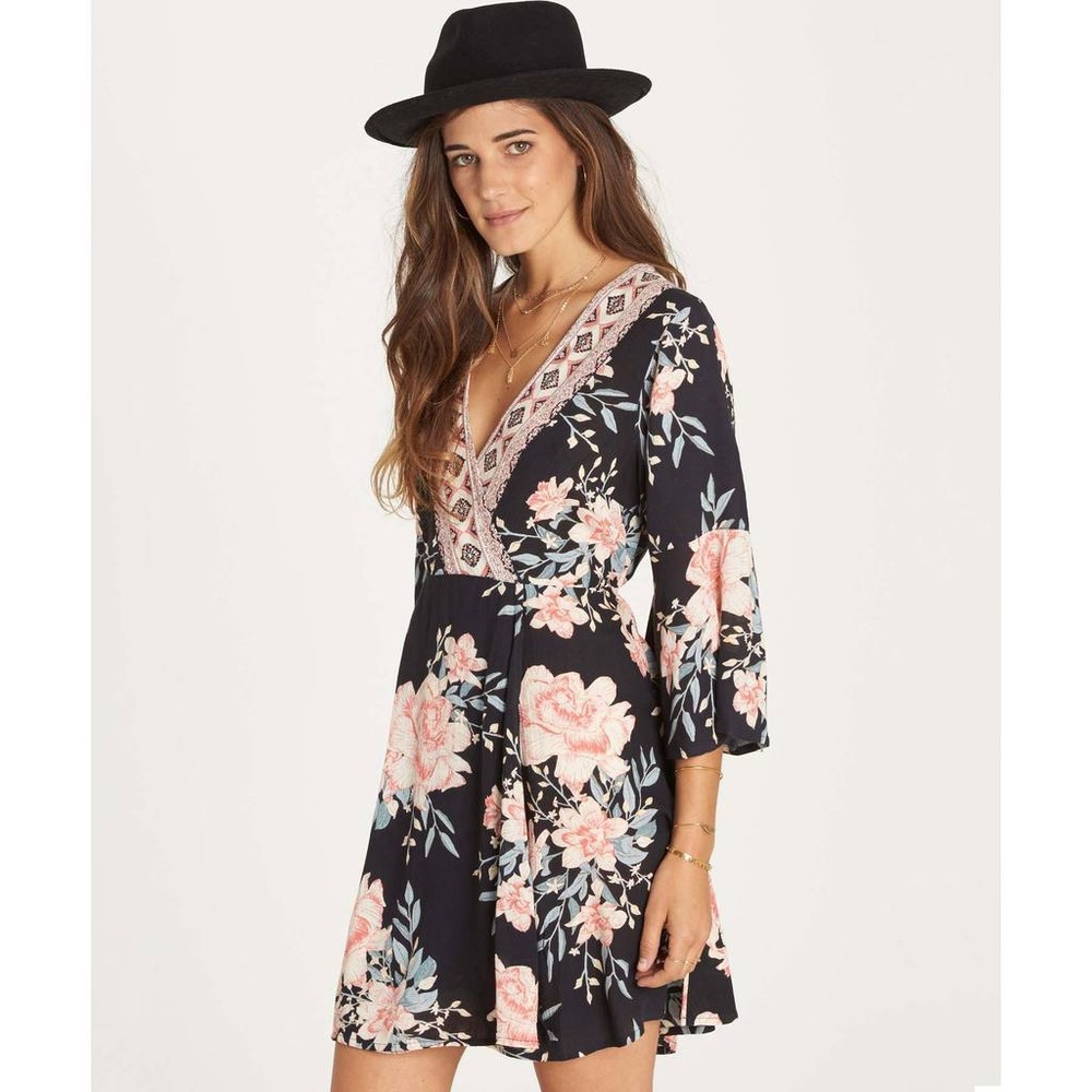 Billabong Divine black floral dress